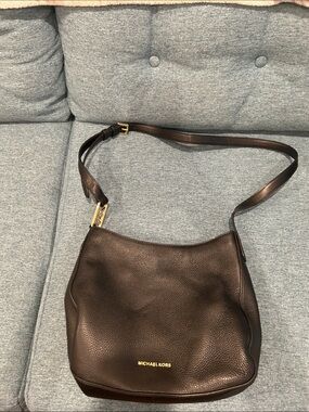 Michael Kors Dark Brown Pebbled Leather Shoulder Bag with Gold Hardware